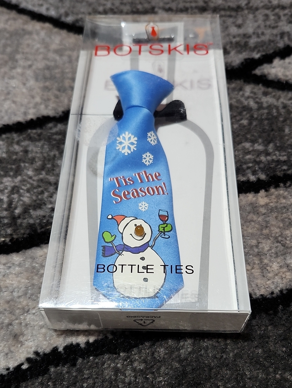 BOTSKIS "TIS THE SEASON" BLUE SNOWMAN   BLINKING NOVELTY BOTTLE TIE
